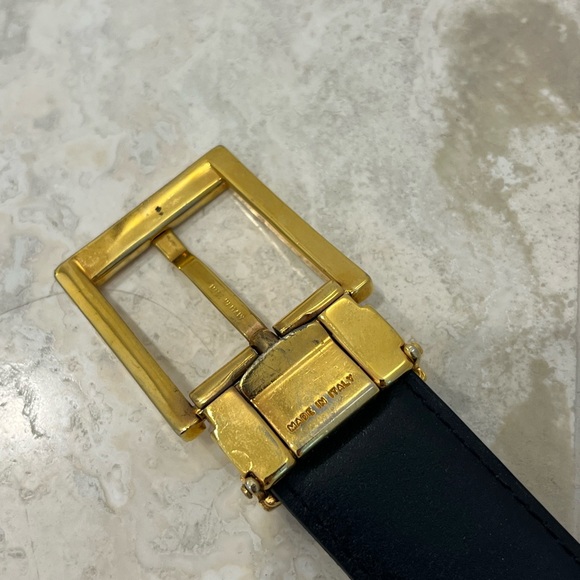 Black Genuine Alligator Calf Leather MADE IN ITALY BRASS BUCKLE Belt 42 - Picture 7 of 9